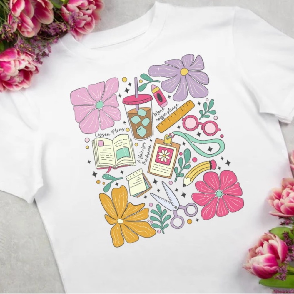 Floral Graphic Teacher T-Shirt